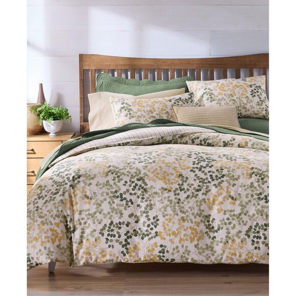 Charter Club Leaves Reversible 3-Piece Cotton Comforter Set Green Multi King - Picture 5 of 9